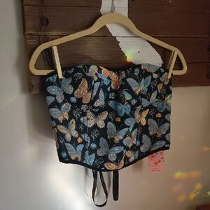 SHEIN MOD Black and Blue Patterned Corset Top